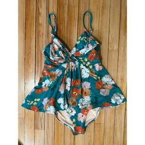 Garnet Hill | Ruched Overlay One Piece Floral Swimsuit NWOT| Size 4